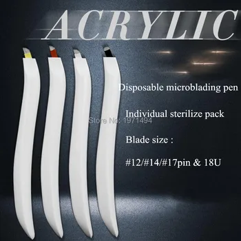

Newest 50pcs manual disposable microblading pen with 12/14/17CF & 18U pin blade needles permanent makeup embroidery pen with cap