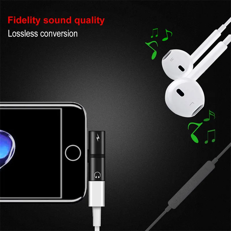 Mobile phone 2 In 1 Dual Ports Headphone Adapter Charger Audio Splitter 1 To 2 Audio/Charging for Iphone X XR XS Max 7 8 Plus