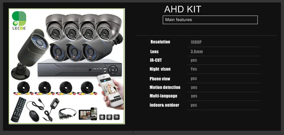 8 шт полный 1080P 2.0MP AHD камера 8CH система видеонаблюдения AHD DVR комплект CCTV видео рекордер домашняя система безопасности