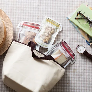

Jar Shaped Food Container Plastic Bag Clear Mason Bottle Modeling Zippers Storage Snacks Plastic Box