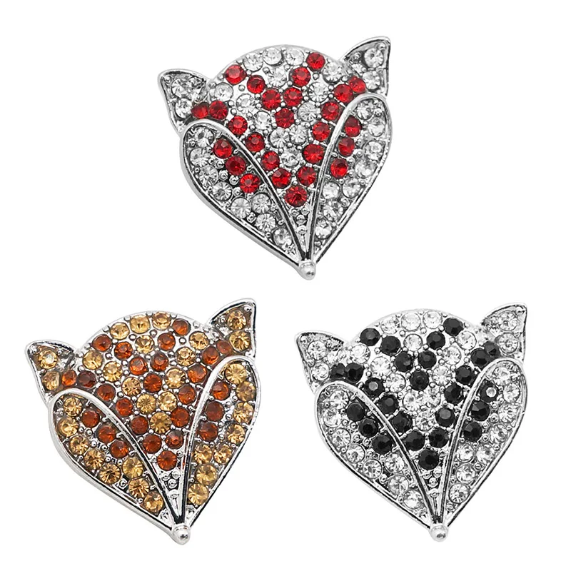 

New Fashion Beauty Rhinestone Lovely Fox 25mm snap buttons fit 18mm snap jewelry wholesale KZ3327