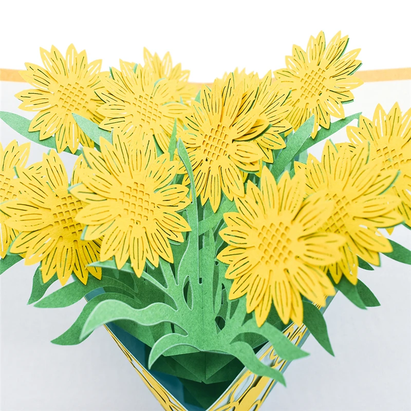  A bouquet of Sunflower 3D Pop UP Card Birthday Gift with envelope sticker laser cut invitation Gree - 32876145138