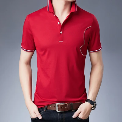 Новинка, мужская рубашка Поло, хлопок, дышащая, хорошее качество, умная, повседневная, с отложным воротником, бизнес, короткий рукав, летняя, зеленая, G1902 - Цвет: Красный