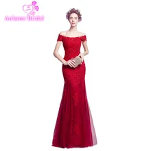 AOLANES 2018 New Red Tulle Evening Dress Boat Neck Mermaid Prom Dresses Sleeveless Floor-length Vestido De Festa Formal Dress