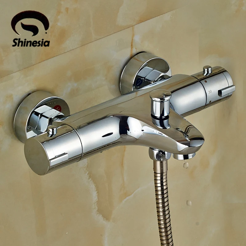 High Quality Solid Brass Chrome Bathroom Thermostatic Shower Faucet