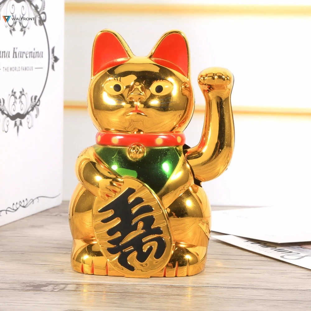 

Modern Chinese Lucky Wealth Electric Waving Cat Beckoning Maneki Golden Feng-Shui Maneki Neko Lucky Cat Plastic Craft