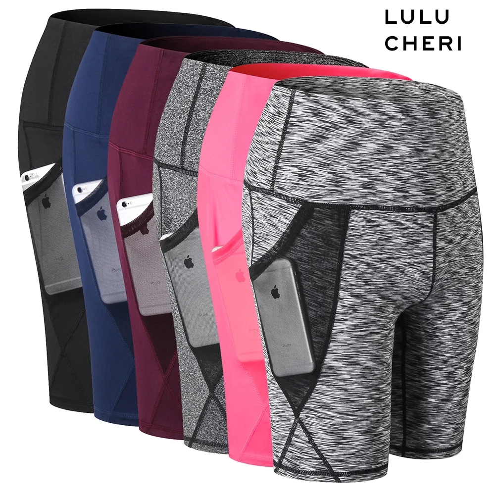 

2019 Summer Women Sexy Biker Shorts Mesh Pocket Patched Skinny Cycling Shorts Active Wear High Waist Slim Fitsness Workout Short