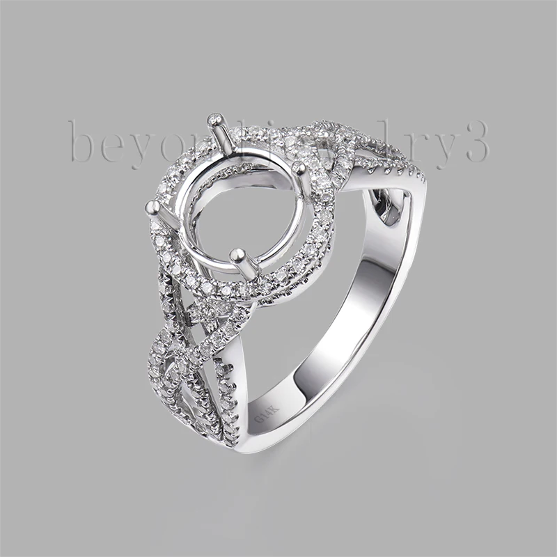 

Solid 14K Gold Ring With Diamonds 7.6mm Round Ring Setting For Girl G090458