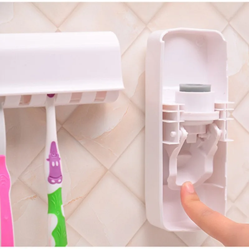 Bathroom Accessories Set Automatic Toothpaste Dispenser With Toothbrush Set Holder Rack Easy Intall Wall Mounted Bathroom Tool Bathroom Accessories Set Automatic Toothpaste Dispenser With Toothbrush Set Holder Rack Easy Intall Wall Mounted Bathroom Tool