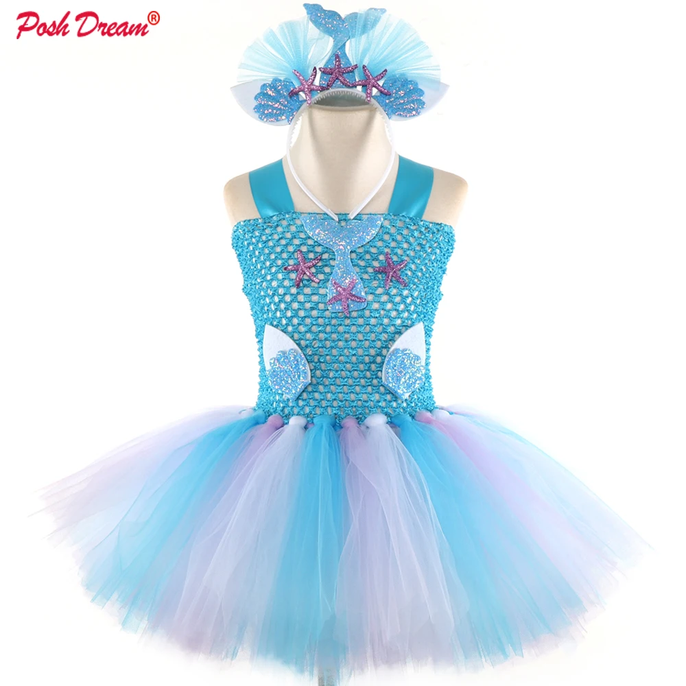 

Cute Easter Kids Girls Mermaid Cosplay Tutu Dresses Star Shining Blue Purple Princess Clothes Baby Birthday Dress for Girls