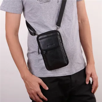 

YIANG Men's Genuine Leather Small Cross Body Single Shoulder Bags Men's Fashion Messenger Waist Belt Bag Mobile Phone Pouch