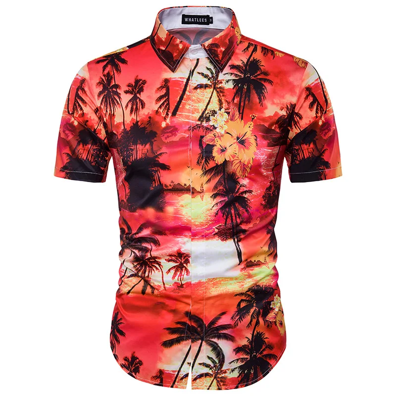 Для мужчин S Hipster Цветочные Camisa hawaiana 2018 новые летние Slim Fit короткий рукав гавайская рубашка Для мужчин Повседневное пляжная рубашка CHEMISE Homme