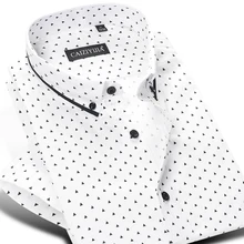 Мужская рубашка с коротким рукавом, в горошек/треугольник, с принтом, приталенная, на каждый день, контрастный цвет, в стиле пэчворк, топы, рубашки на пуговицах