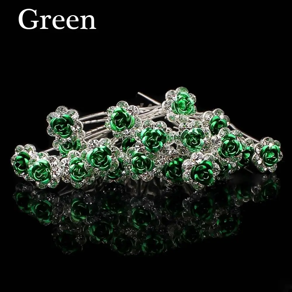 Green 20 шт./лот, модные женские свадебные заколки с кристаллами и стразами, заколки для волос с цветком розы, заколки для волос, аксессуары для волос, заколки - Цвет: Green
