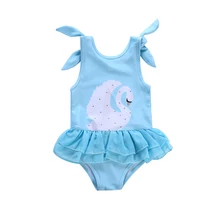 Купальники для маленьких девочек, детские купальники для детей, для малышей, для девочек, купальные костюмы с лебедем, летняя детская одежда, синяя одежда на бретельках для маленьких девочек