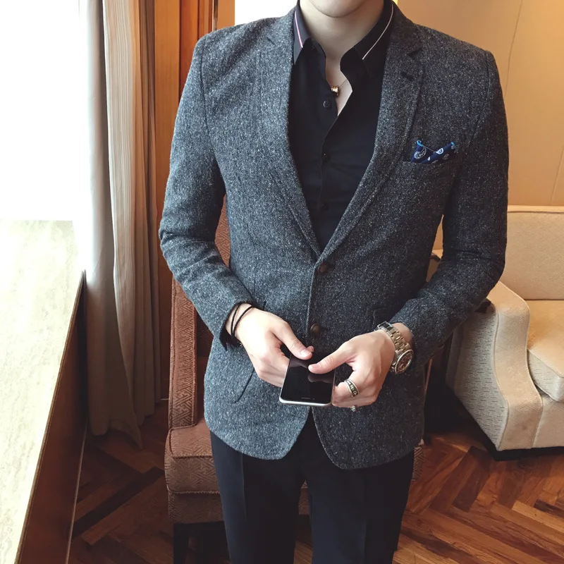 

Autumn Winter New Korean Men Solid Color Suit Men Slim Hair Small Suit Young Men Casual Jacket Male Formal Wear Loose Coat