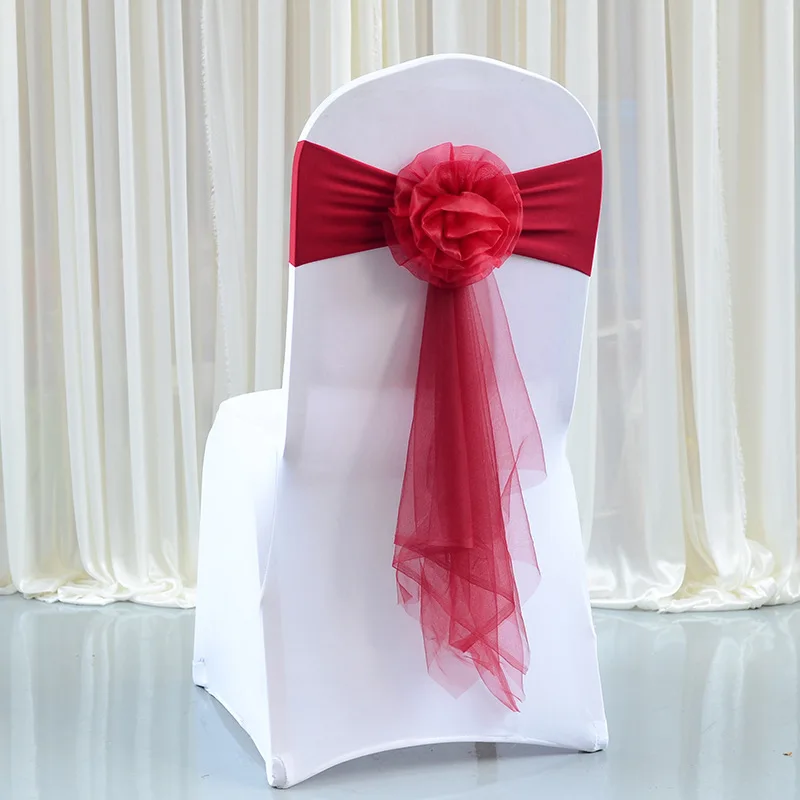 

10/30/50pcs/set Wedding Chair Knot With Flower Decoration Stretch Chair Sashes Bow Ties For Wedding Party Hotel Banquet Decor