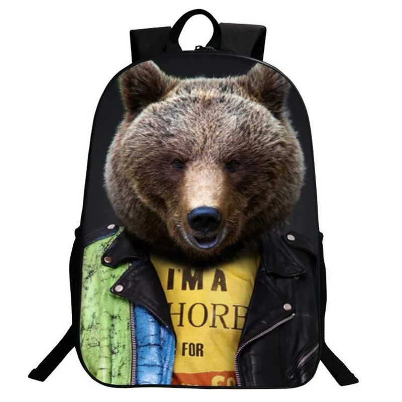 

Funny Children 3D Animal Document Photo Backpack Nylon Men's Backpack Satchel Rucksack Bear Printing Bag for School College Gift