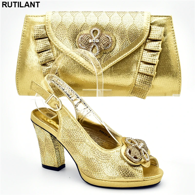 

Latest Women Shoes and Bag Set In Italy Italian Shoes with Matching Bags Set Decorated with Appliques Ladies Sandals with Heels