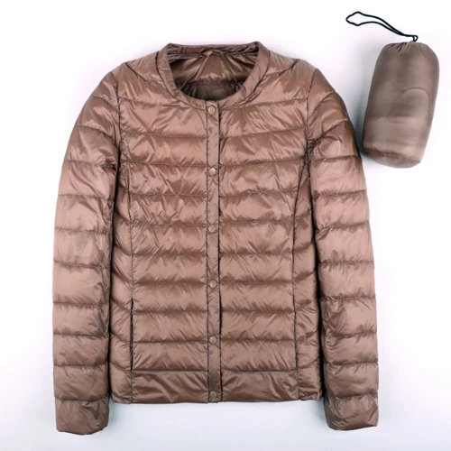 New Autumn Spring Ultra Light Down Jacket Women White Duck Down Coat Casual Collarless Warm - Цвет: Khaki