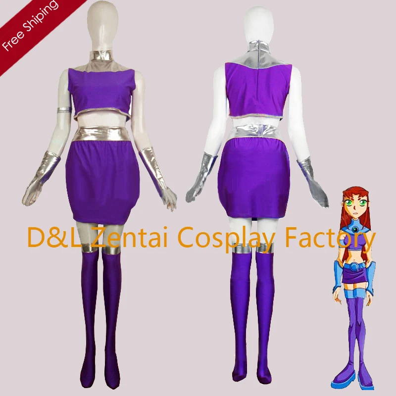 

Free Shipping DHL Adult Purple Lycra Comics Starfire Superhero Costume Halloween Party Cosplay Zentai Suit SH2332