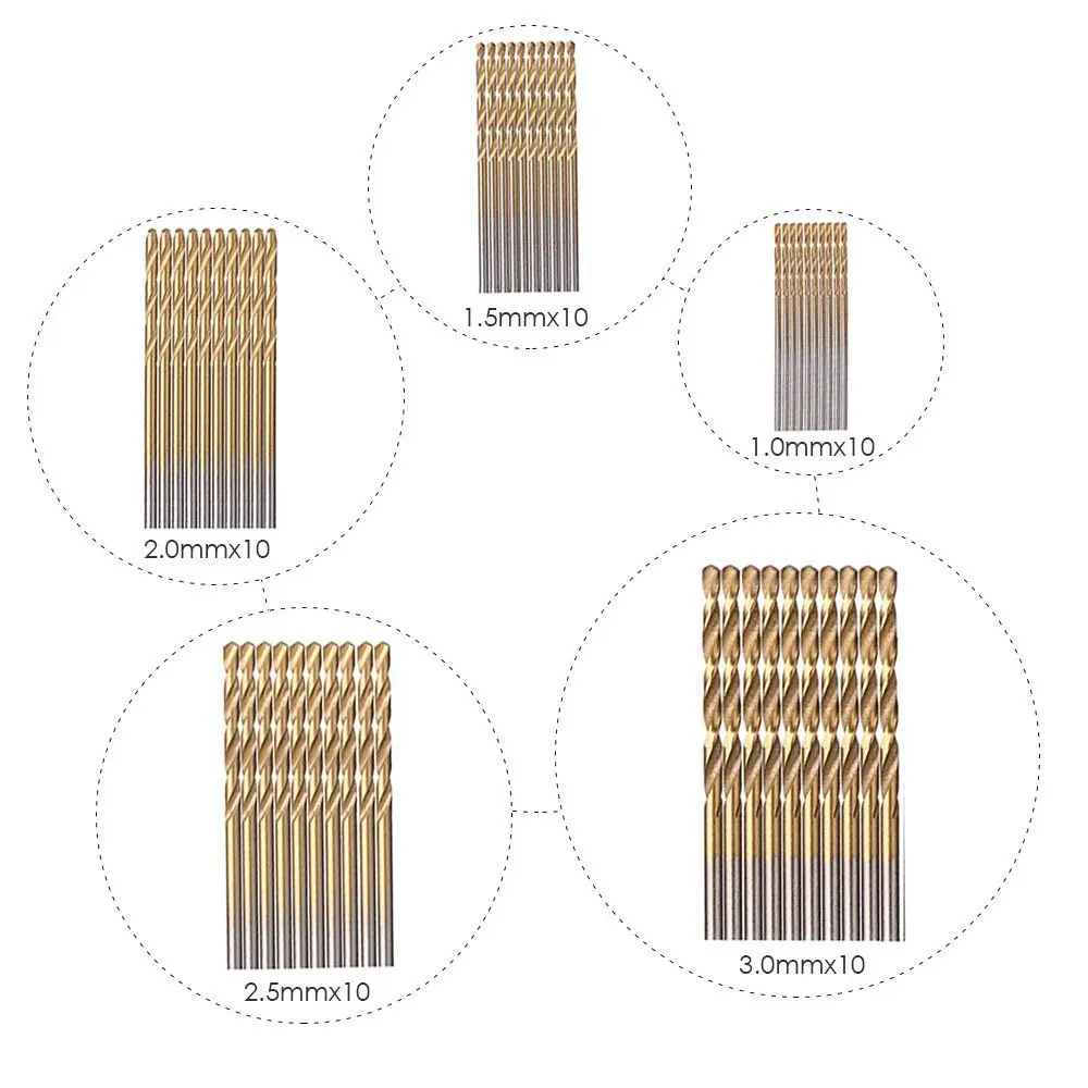 50Pcs Titanium Coated Drill Bits Set HSS High Speed Steel Drill Bits Set Tool High Quality Hand Too