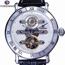 Forsining/классические модные часы из натуральной кожи с белым циферблатом, синие автоматические механические мужские часы, лучший бренд
