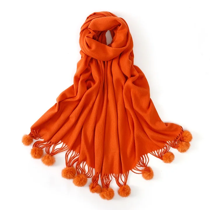 VISROVER, 23 цвета, модный кашемировый женский зимний шарф с помпонами из натурального меха, осенне-зимняя шаль, женский зимний шарф с помпоном - Цвет: 5