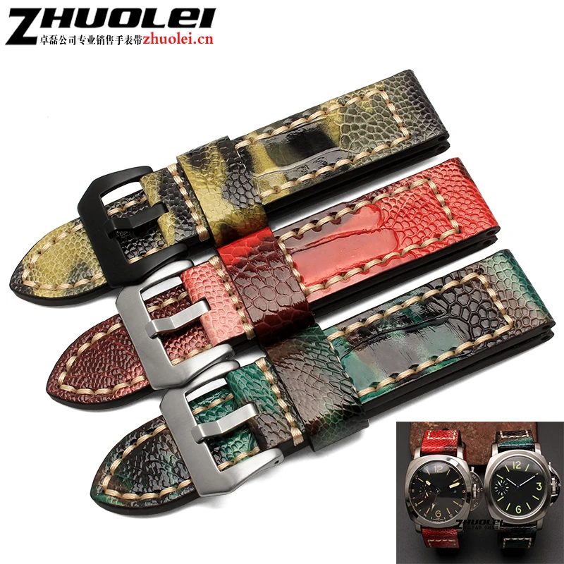 

20mm 22mm24mm 26mm camouflage Real Genuine Ostrich Skin Leather Watchbands Straps Accessrioes Bracelets stainless steel buckle
