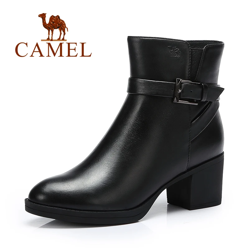 Camel women's boots 2016 medium-leg winter boots genuine leather thick heel high-heeled boots thermal