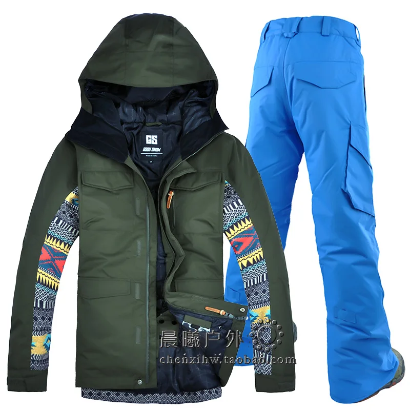 Gsou брендовые новые мужские лыжные брюки и куртки армейский зеленый сноуборд костюмы мужские Сноубординг пальто и брюки Мужская зимняя одежда - Цвет: 818 blue