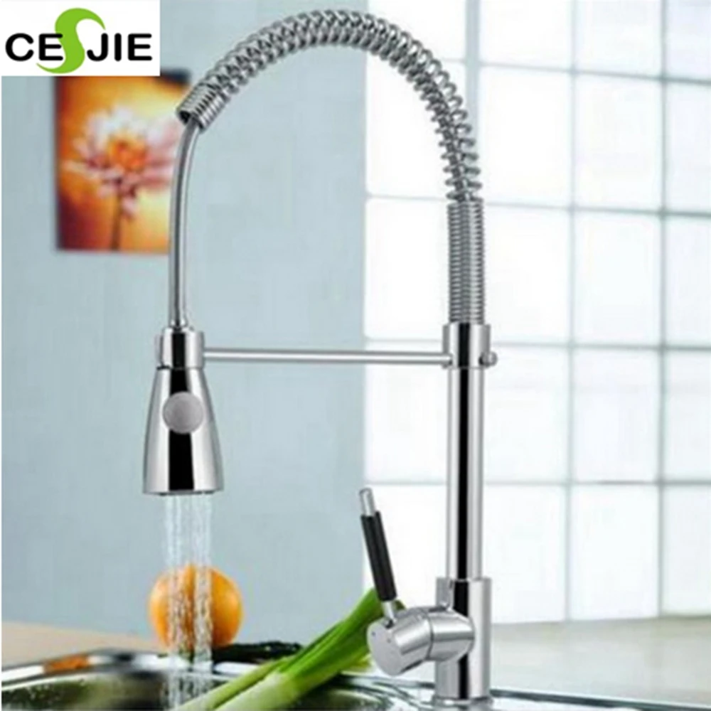 Chrome Kitchen Swivel Spout Deck Mounted Sink Faucet Pull Down Spray Mixer Tap