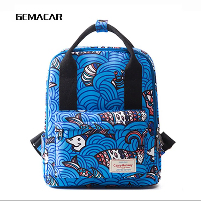 

Fashion Color Large Capacity Printing Backpack Personality Square Student Backpack Oxford Cloth Travel Bag Computer Magazine Bag