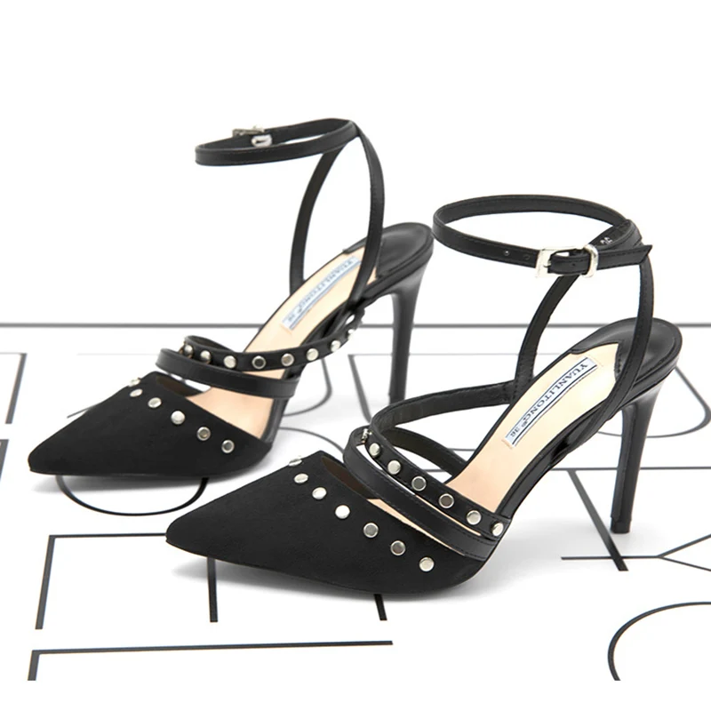 

Fashion 2019 Summer Women's Sandals Buckles Thin High Heels Rivet Pointed Toe Sexy Party Women Shoes Women Sandals Ladies