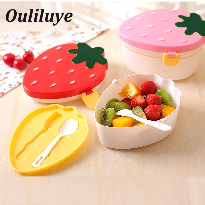 

Cute Strawberry Bento Lunch Box Plastic Children Student Snack Box For Kids Lunchbox Food Container Storage Box Kitchen Gadgets