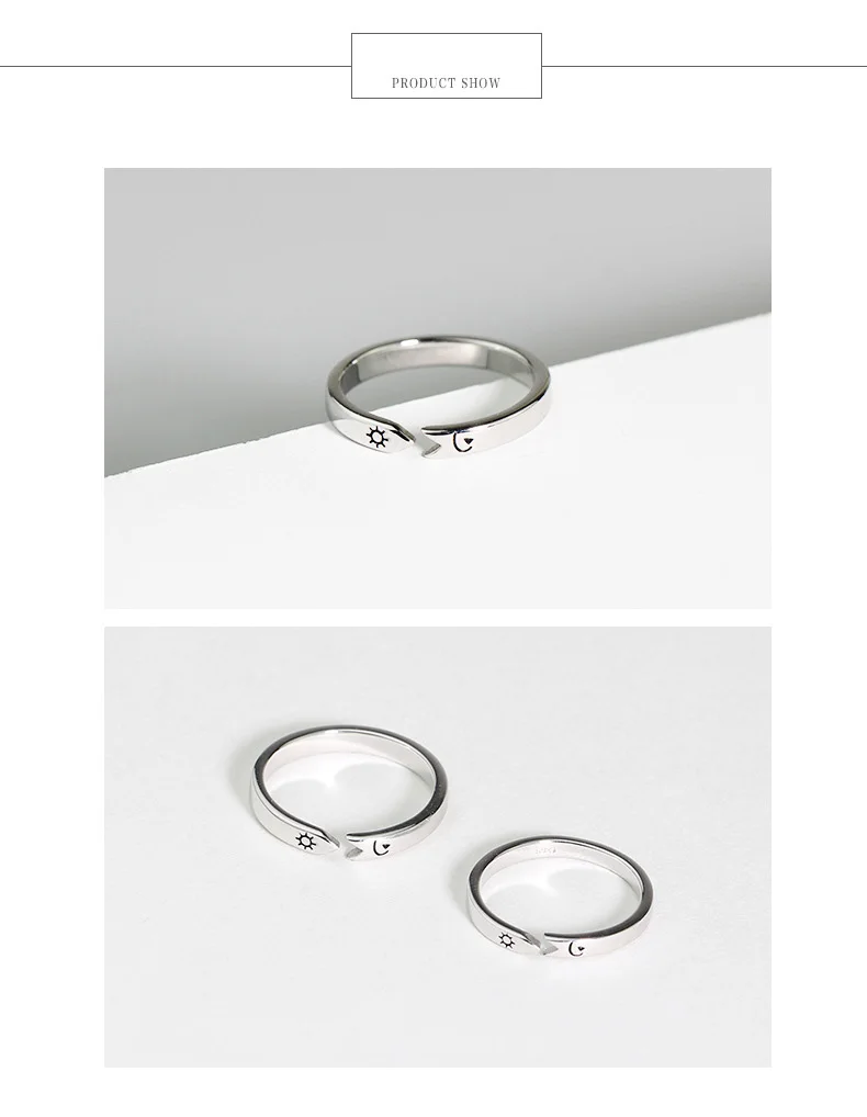 Original Courage 925 Sterling Silver Rings For Men Women Personalized Opening Creative Sun And Moon Couple Rings Gift Lettering