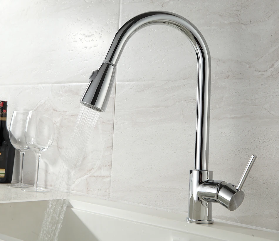 

Pull Out 360 Degree Swivel Kitchen sink Faucet Chrome/Brushed Nickel Faucet Hot and Cold Flexible Kitchen Faucet