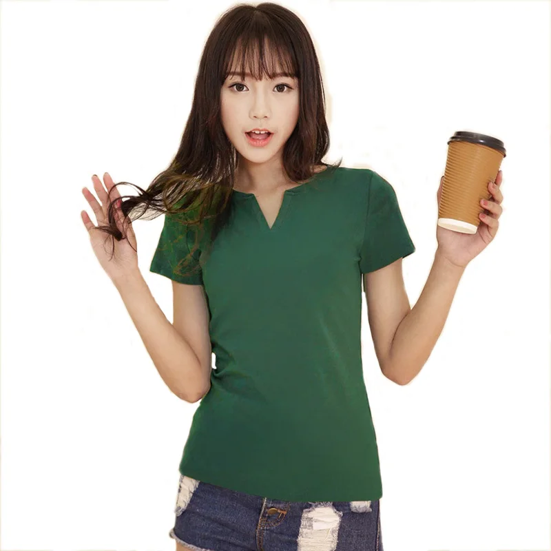 

V NECK T Shirt Women Summer Plus Size M-4XL t-shirt Tops Casual Solid Short Sleeve T Shirt Black/White/Red/Green Top A211