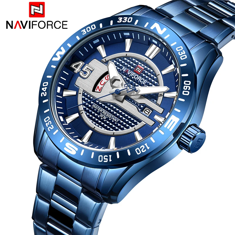 Часы наручные NAVIFORCE Мужские кварцевые брендовые модные полностью стальные