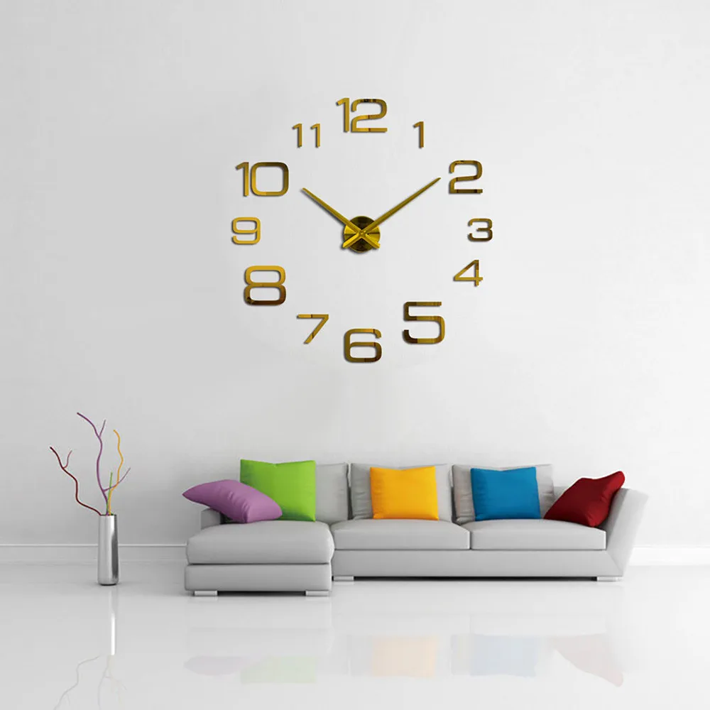 3D lumineux réel grande horloge murale précipité miroir autocollant mural bricolage salon décor à la maison mode montres Quartz grandes horloges murales