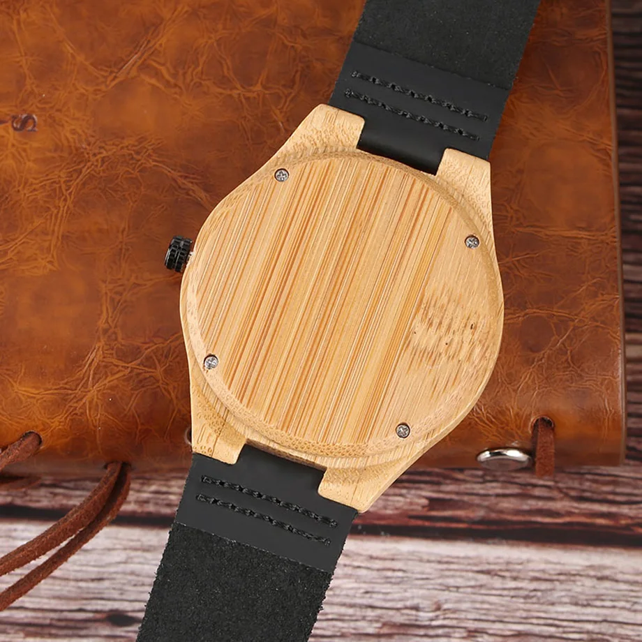 Top Quality Luxury Men's Natural Wood Watches Black Genuine Leather Band Quartz-watch Male Sports Analog Reloj de madera Gift (12)