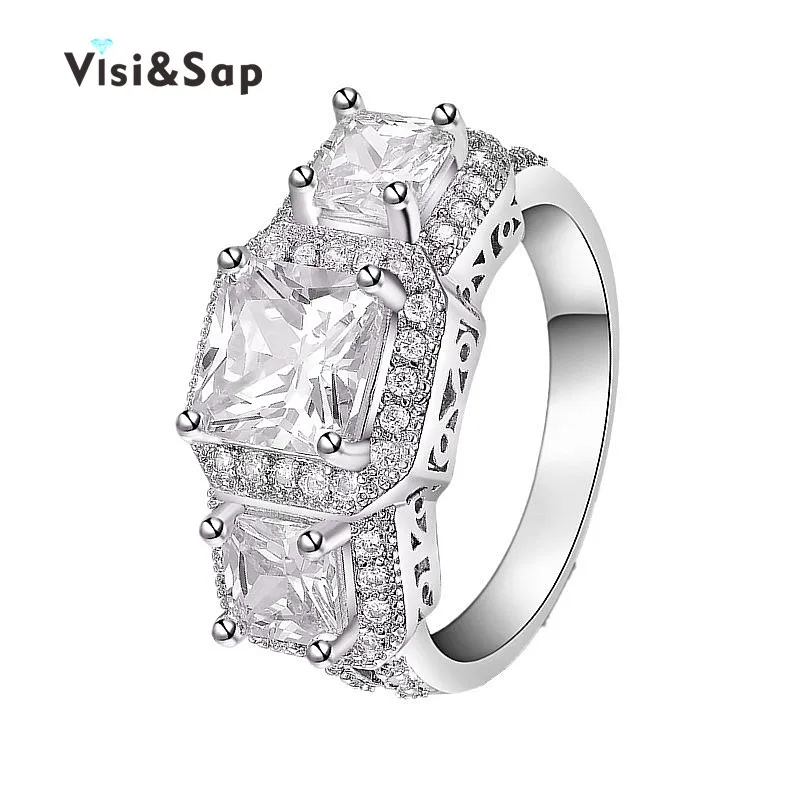 

Eleple 3 stone Ring Princess cut White Gold color fashion Jewelry for men Wedding Rings For Women Gifts high quality VSR170