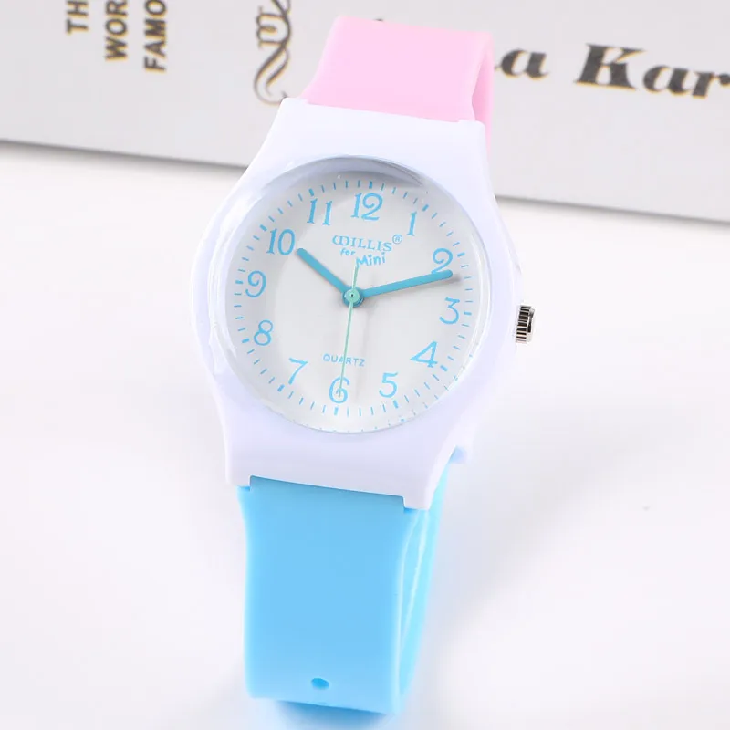 pink blue Маленькие свежие милые студенческие часы для девочек, простые цифры, разноцветное желе часы, модные детские наручные часы для мальчиков с маленьким циферблатом, подарочные часы - Цвет: pink blue