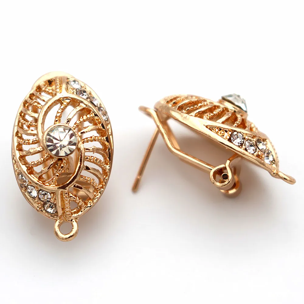 

African Chile Earrings Post with Loop Connectors Filigree Oval Base Paved CZ Ear Clip Earring Findings DIY Women Wedding Earring