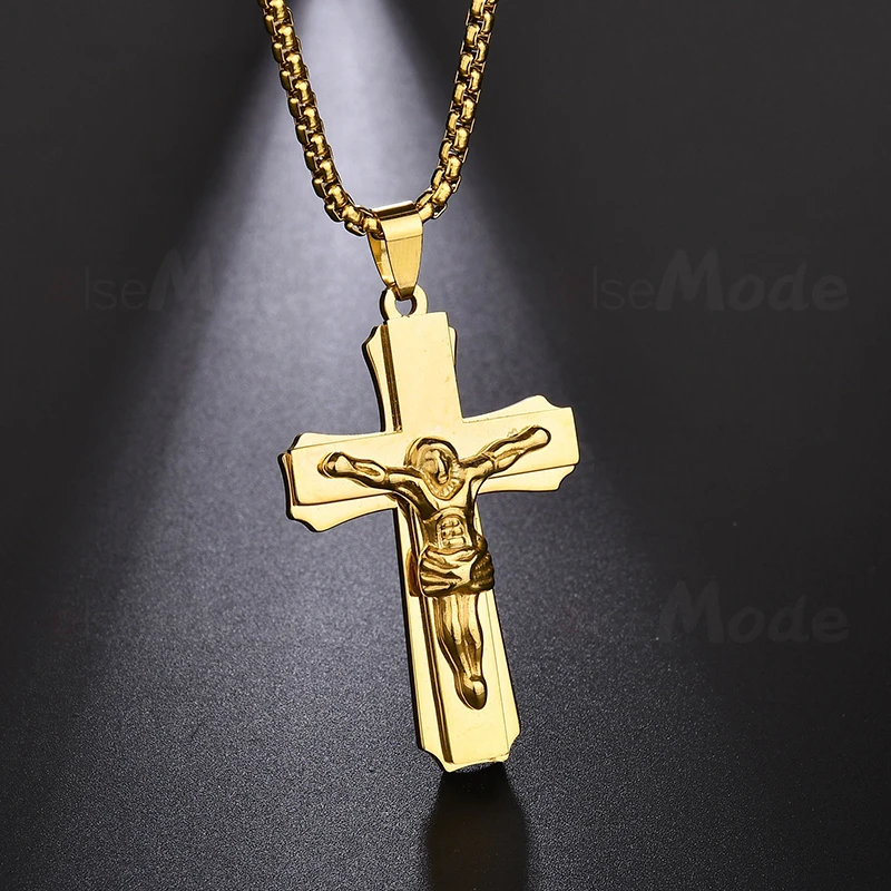 ELSEMODE 1 шт. 316lL нержавеющая сталь крест ожерелья и подвески Распятие Иисуса кактуса Золото Цвет католические для женщин мужчин ювелирные изделия