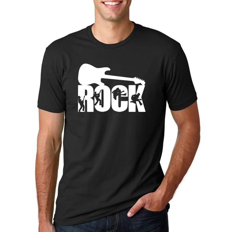 Funny ROCK Guitar Print Cotton T Shirt Summer Casual Short Sleeve O-neck T-shirts Cool Tees Tops | Мужская одежда