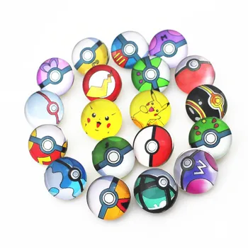 

20pcs/lot Pokemon Pattern Snap Button Print Poke Ball Glass Snap Charms Fit 18mm DIY Ginger Snap Bracelet Jewelry