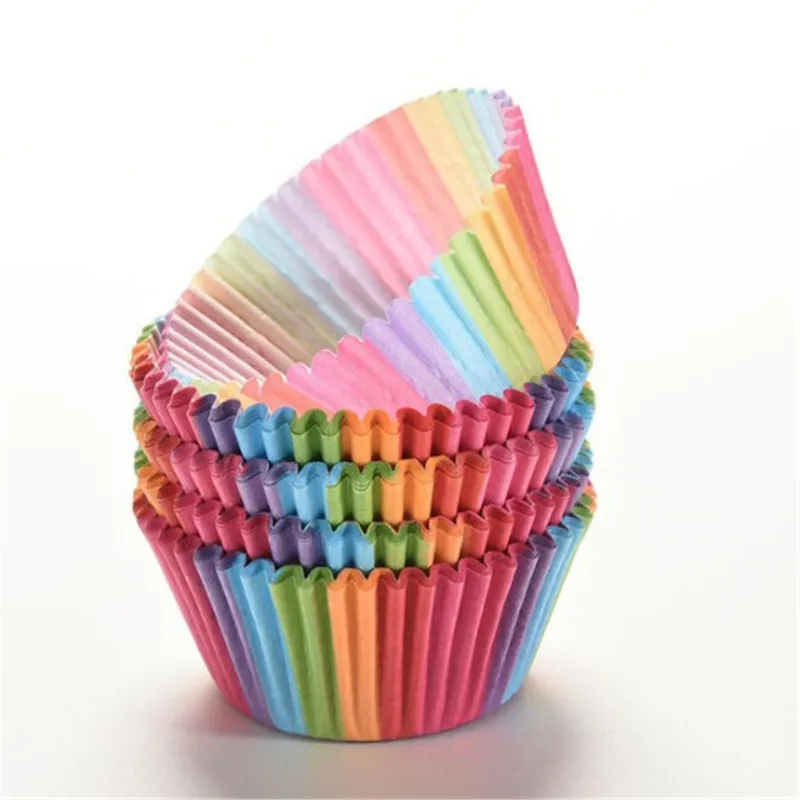 

100pcs Cupcake Liner Rainbow Color Cupcake Paper Baking Cup Muffin Cases Cake Mold Small Cake box Cup Tray Decorating Tools