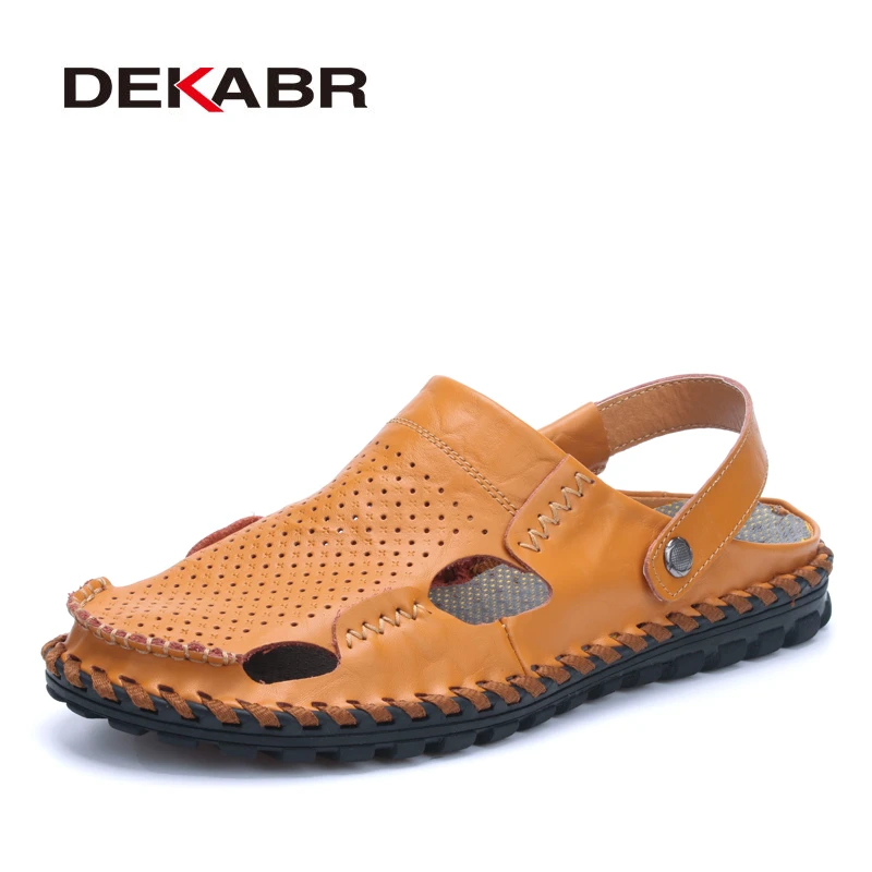 Summer Sandals Men Cow Split Leather Sandals Fashion Slippers Men Casual Beach Sandals Flip Flops,Black,7.5
