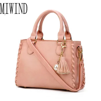 

MIWIND Brand New Weave Tassel Handbags Women's Shoulder Bags Matte Leather Fashion Casual Tote Bag TXJ295
